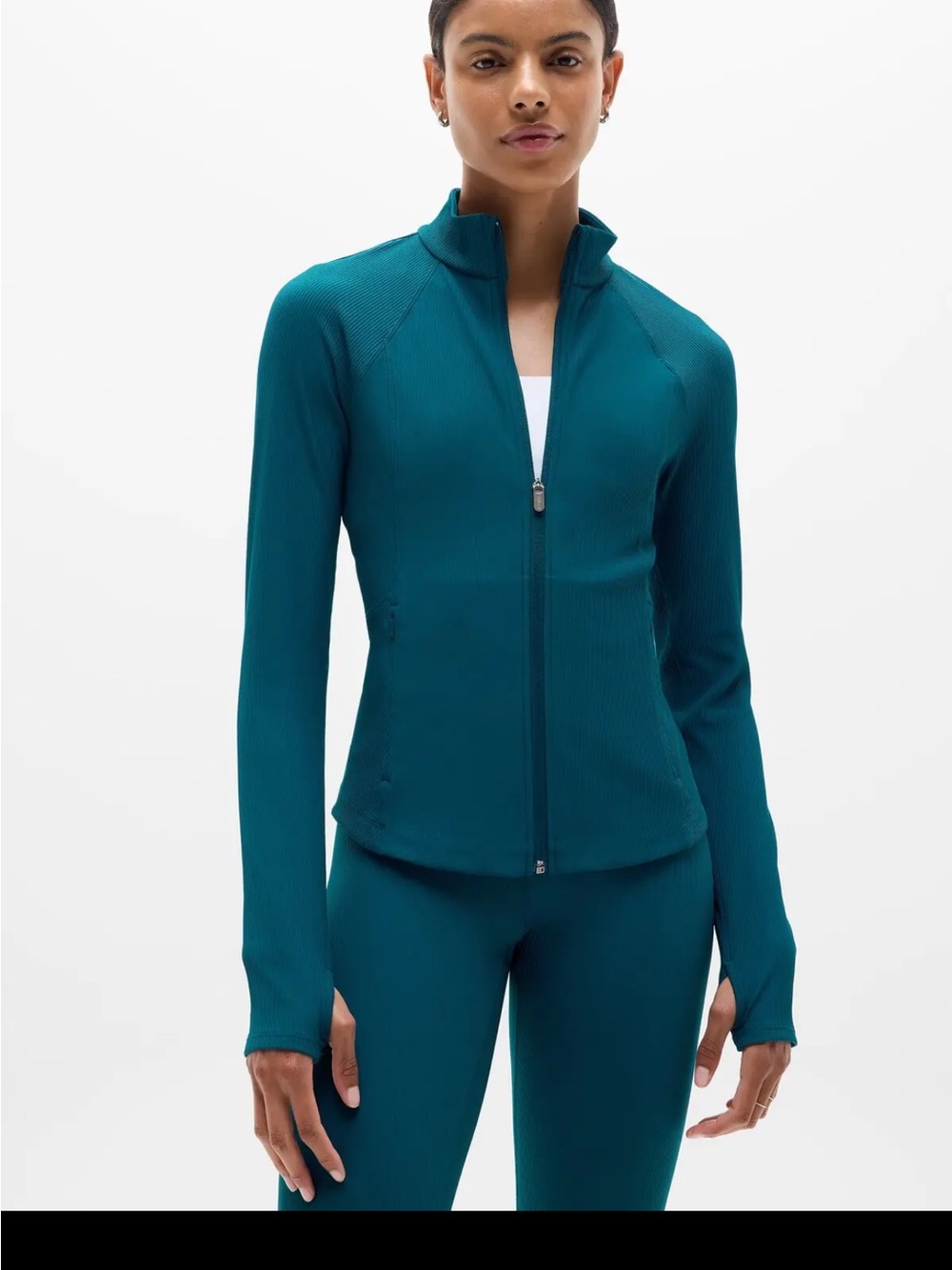 Athleta salutation ribbed Teal Full-Zip Performance Jacket